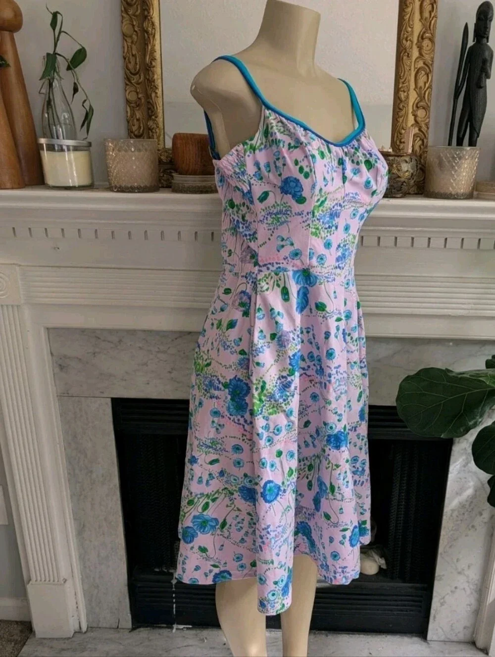 Handmade Vintage Pink Floral Sundress Size Medium Soft Girl Dress Summer Twee